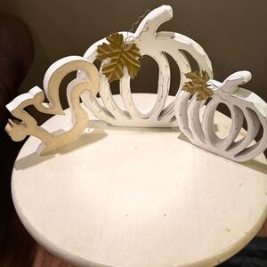 Wooden Fall Decor Pumpkins Squirrel Autumn Tabletop Accent Set Rustic Farmhouse